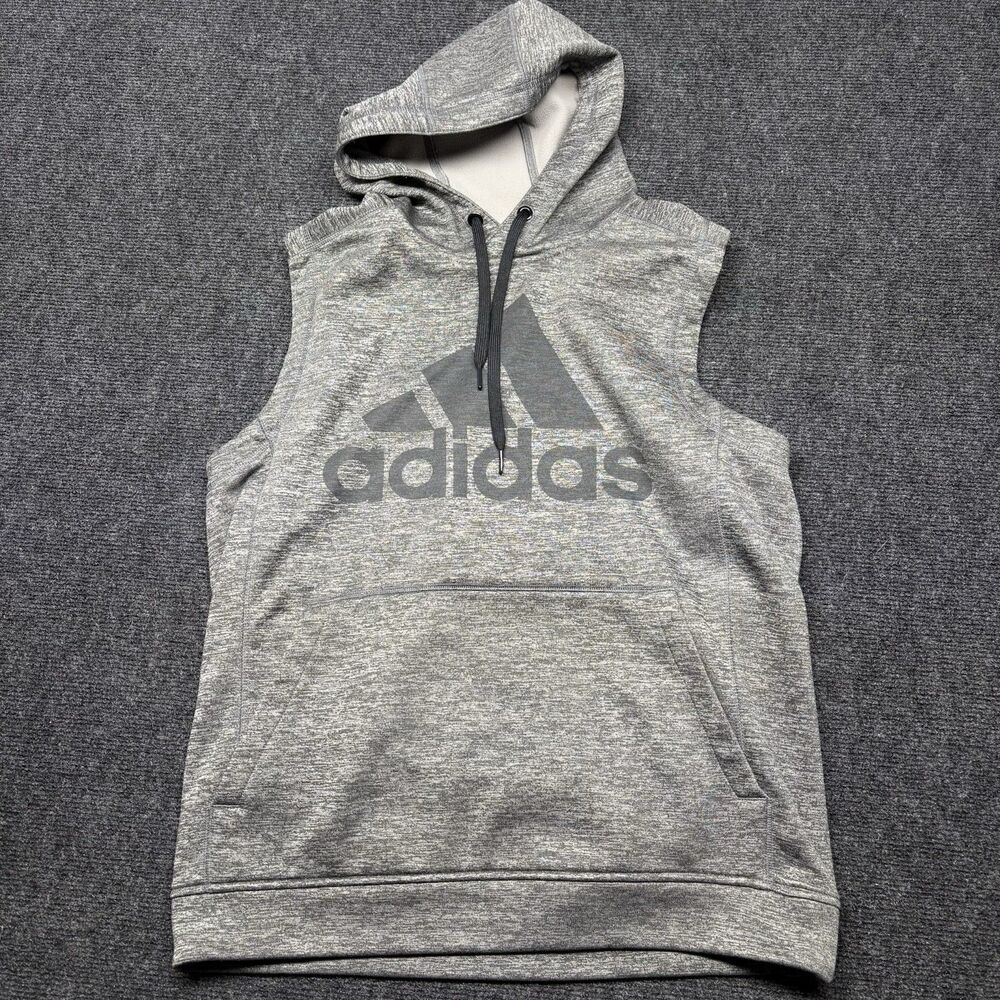 Adidas Sweatshirt Hooded Fleece Mens XL Sleeveless Climawarm Gray Team Issue